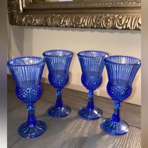 Vtg Avon Fostoria George and Martha Washington Cobalt Blue Goblets (set of 4).